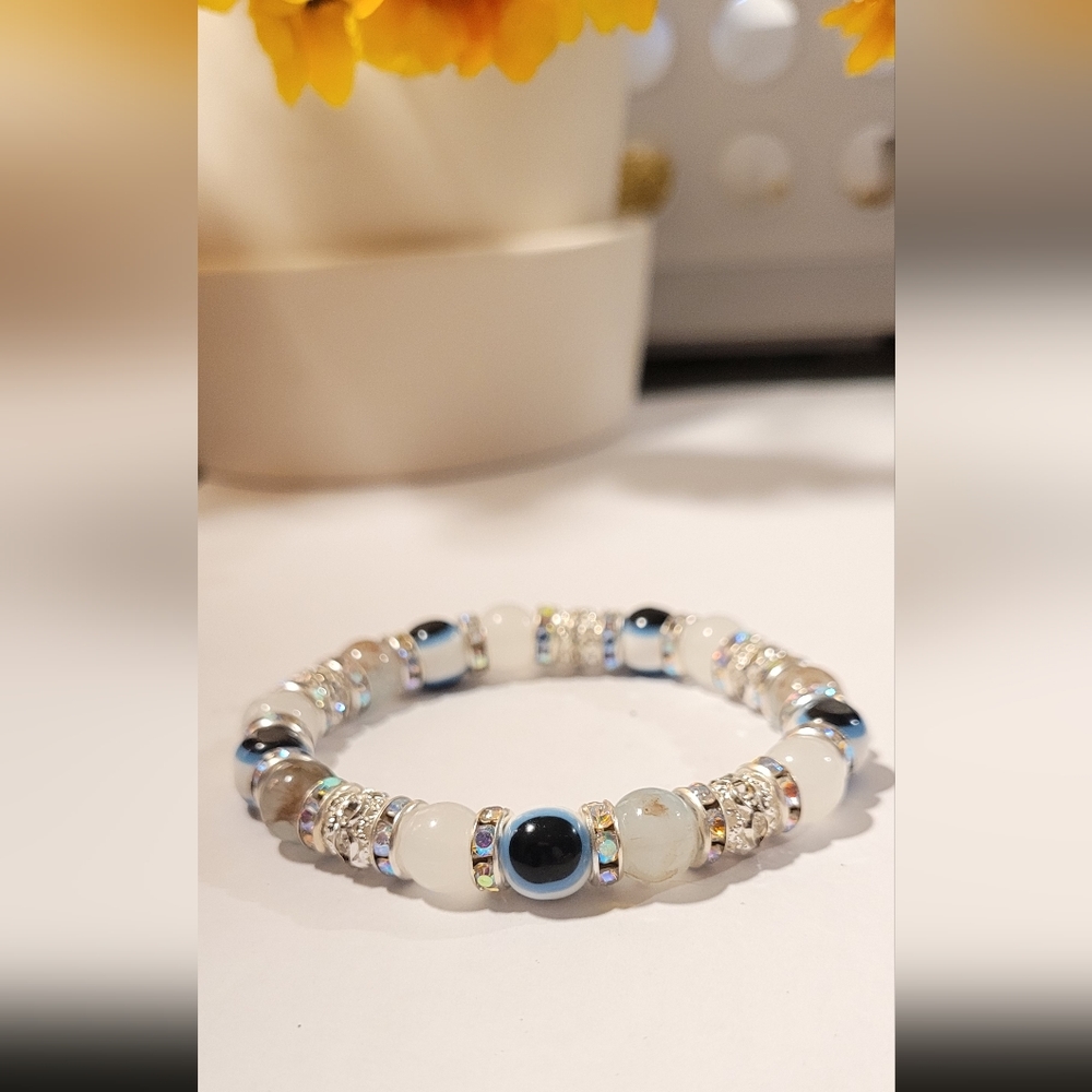 White Evil Eye Beaded Protection Mal De Ojo Luck Fashion Bracelet